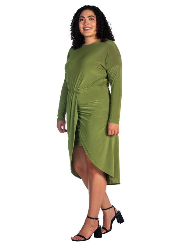 Elevate Plus Size Long Sleeve Dressy Tulip Skirt Knee Length Dress