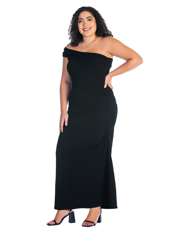 Elevate Plus Size Formal One Shoulder Rouched Mermaid Maxi Dress