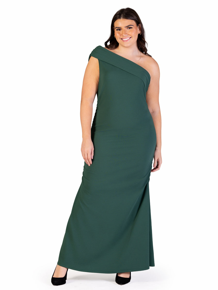 Elevate Plus Size Formal One Shoulder Rouched Mermaid Maxi Dress