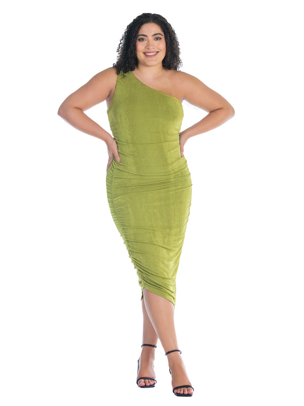 Elevate Plus Size One Shoulder Ruched Bodycon Dress