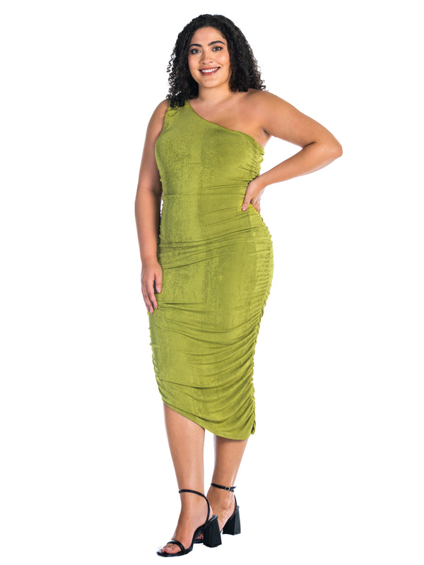 Elevate Plus Size One Shoulder Ruched Bodycon Dress
