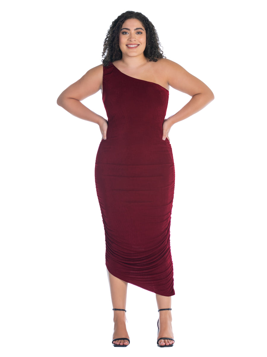 Elevate Plus Size One Shoulder Ruched Bodycon Dress