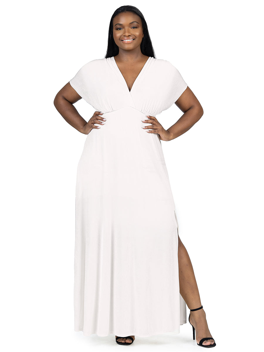 Elevate Curvy Flutter Sleeve Side Slit Metallic Knit Maxi Dress