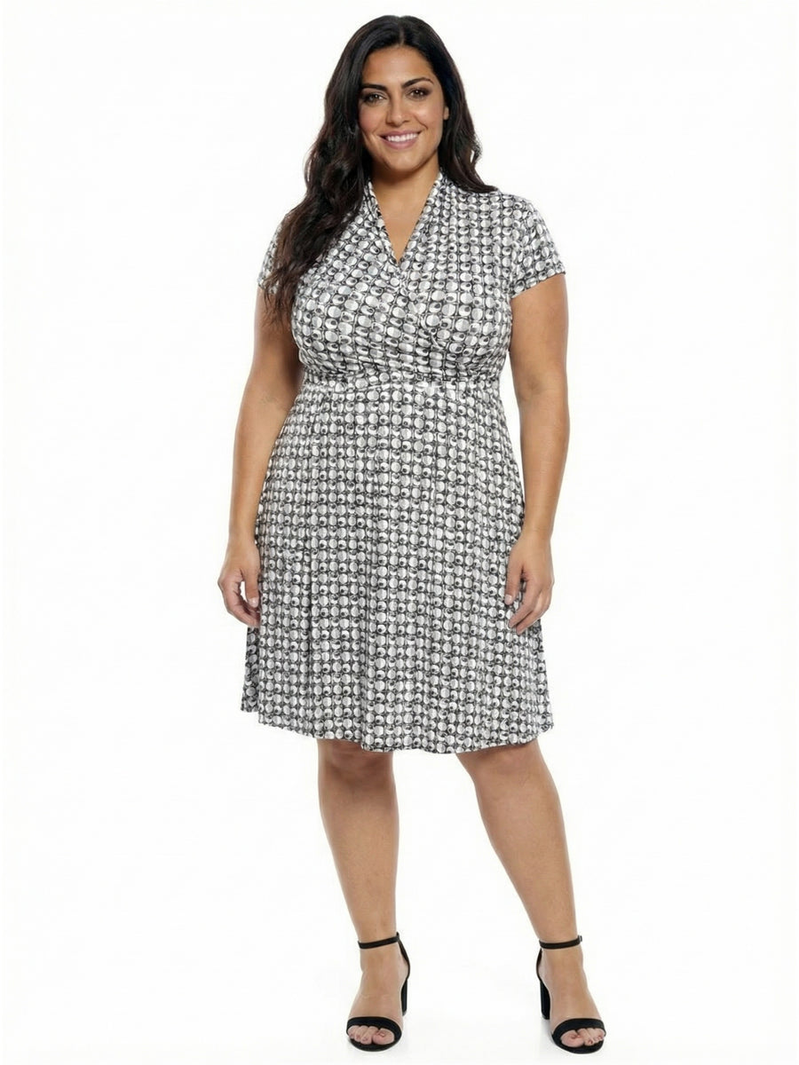 Essential Curvy Geometric V-Neck Wrap Knee Length A-Line Dress