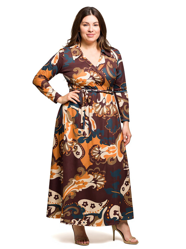 Elevate Plus Size Brown paisley Empire Waist Maxi Dress