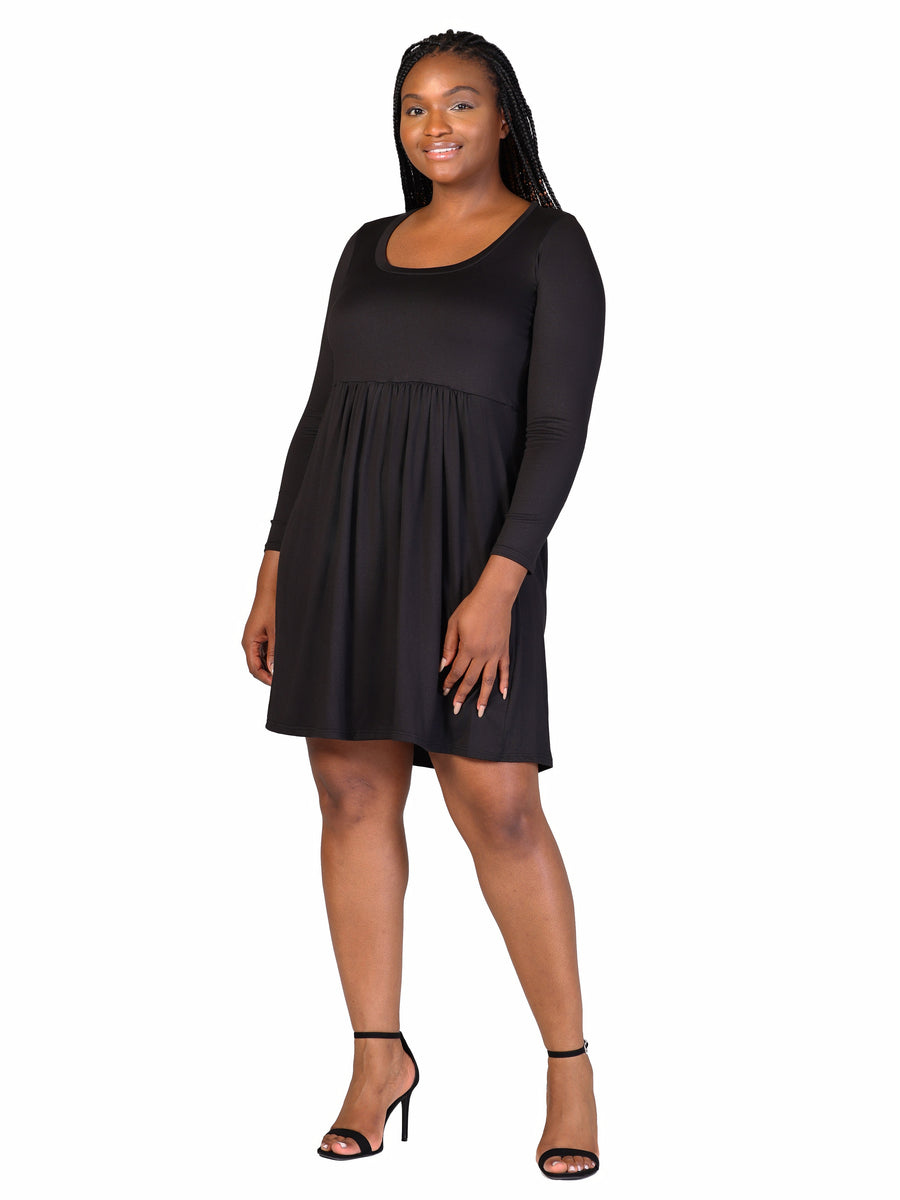 Essential Plus Size Long Sleeve Babydoll Knee Length Dress