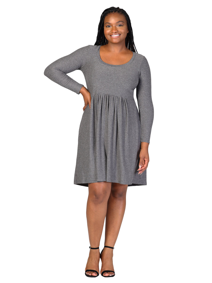Essential Plus Size Long Sleeve Babydoll Knee Length Dress