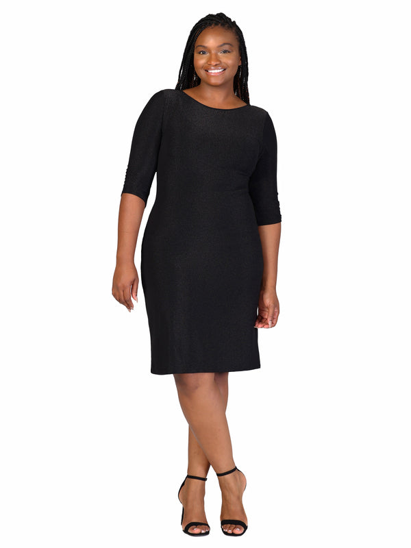 Elevate Curvy Boat Neck Elbow Sleeve Bodycon Knee Length Dress