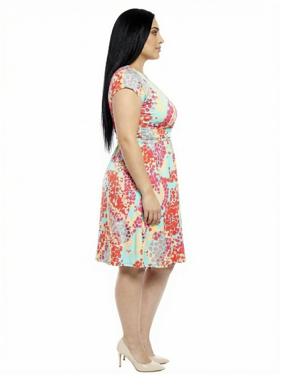 Essential Curvy Mosaic V Neck Knee Length A-Line Pocket Dress