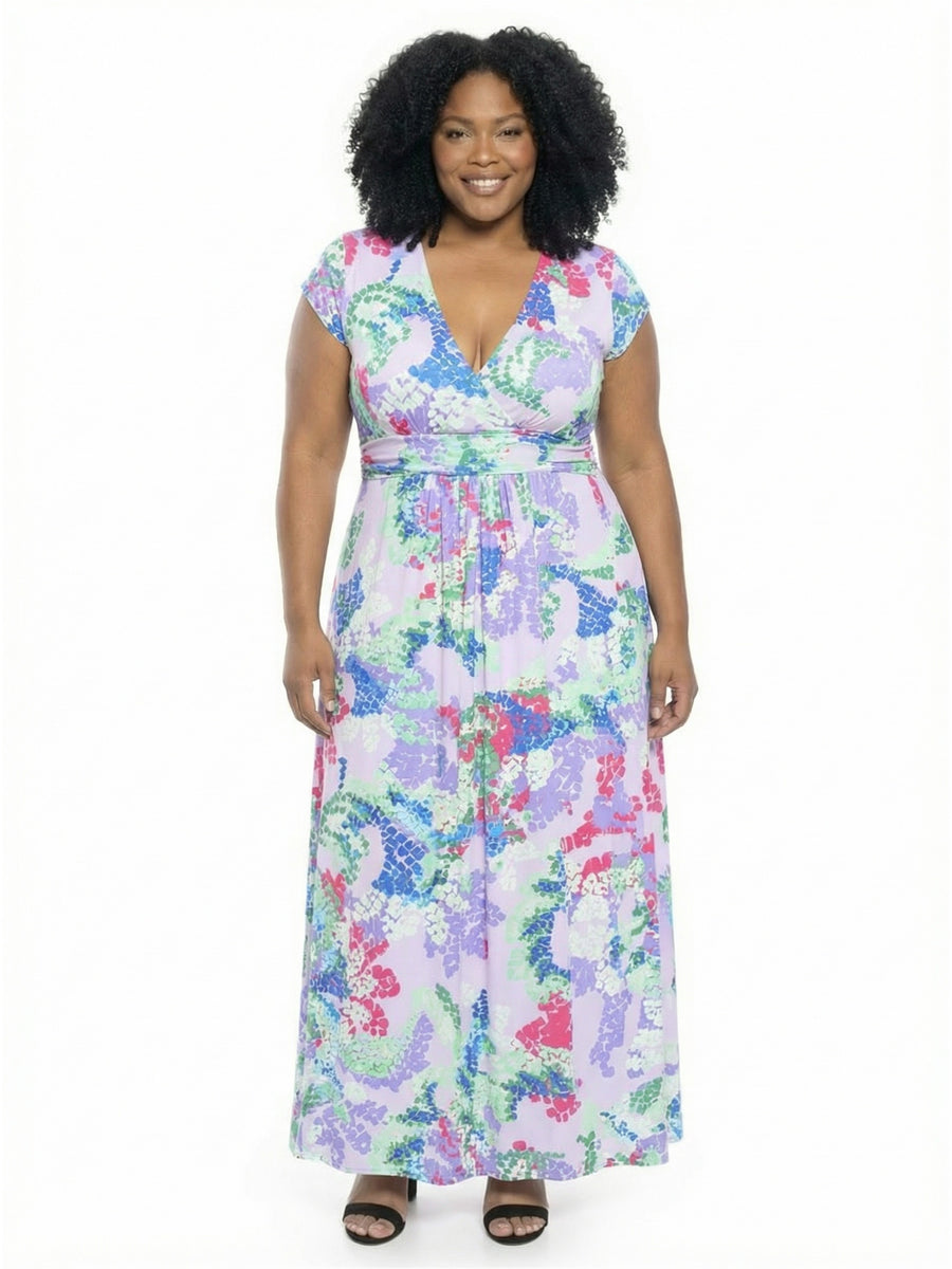 Essential Curvy Abstract V Neck Slit Pocket A Line Maxi Dress