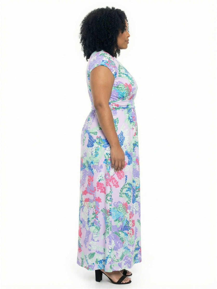 Essential Curvy Abstract V Neck Slit Pocket A Line Maxi Dress
