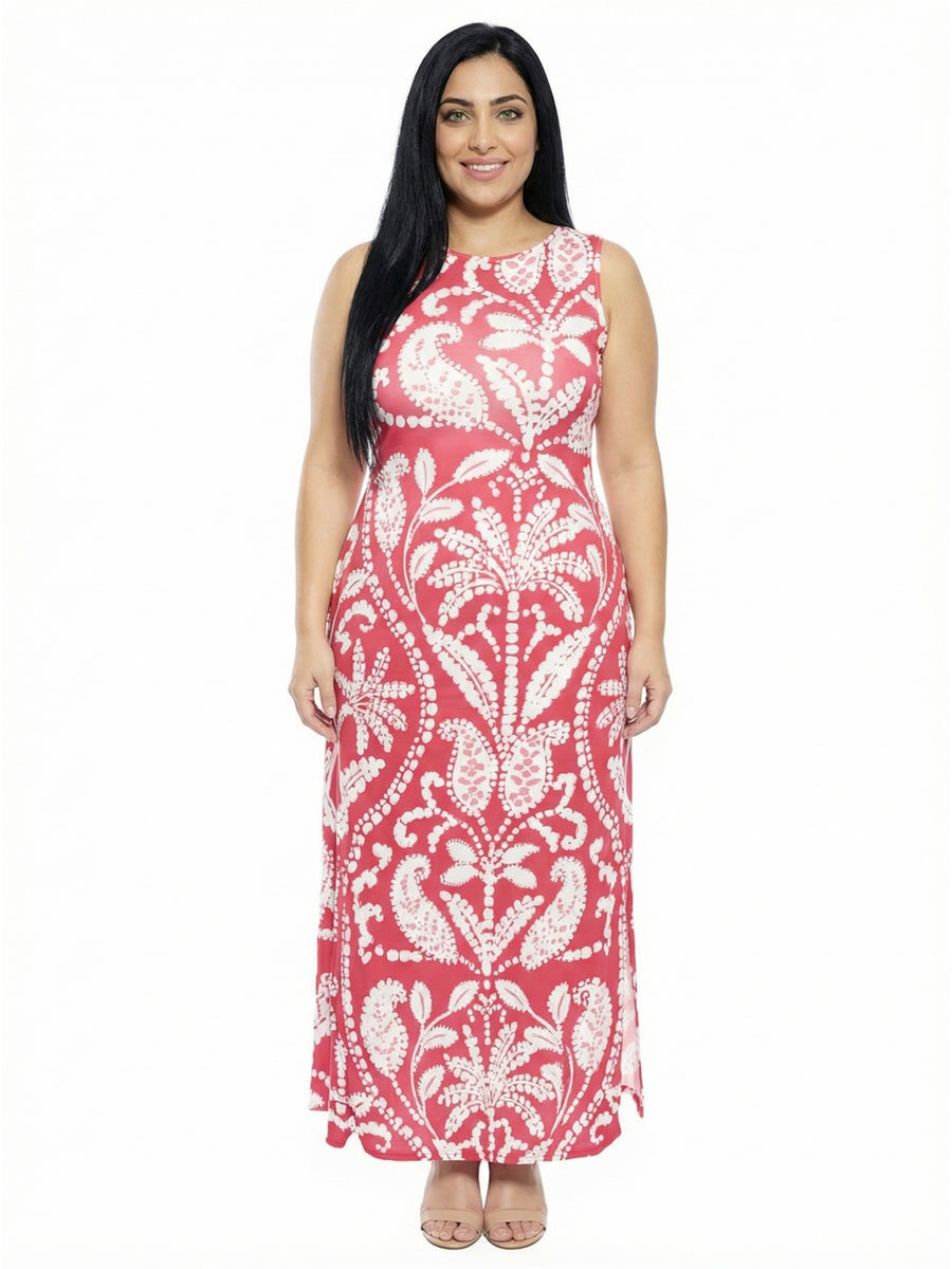 Essential Curvy Paisley Sleeveless Side Slit Bodycon A-Line Maxi Dress