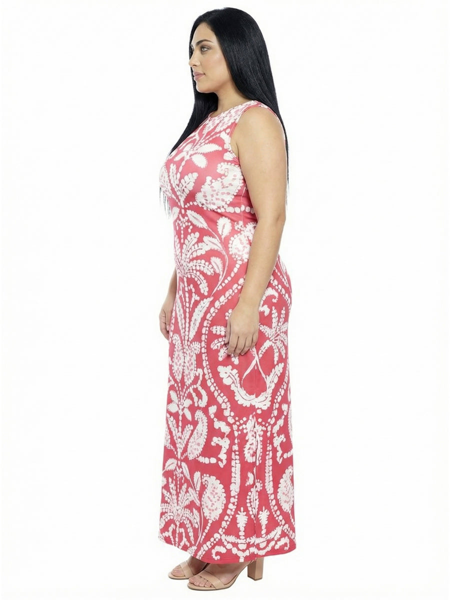 Essential Curvy Paisley Sleeveless Side Slit Bodycon A-Line Maxi Dress