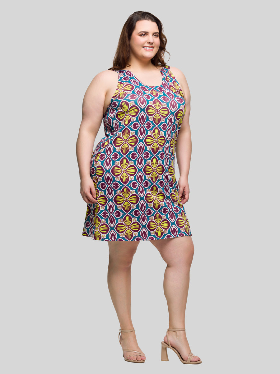Essential Plus Size Floral Print Sleeveless Knee Length Shift Dress