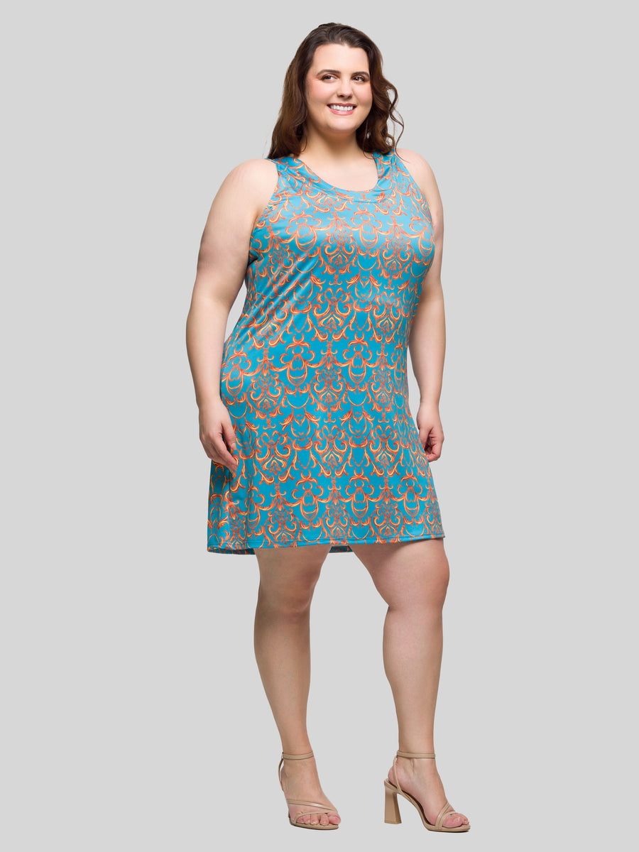 Essential Curvy Abstract Sleeveless Knee Length Shift Dress