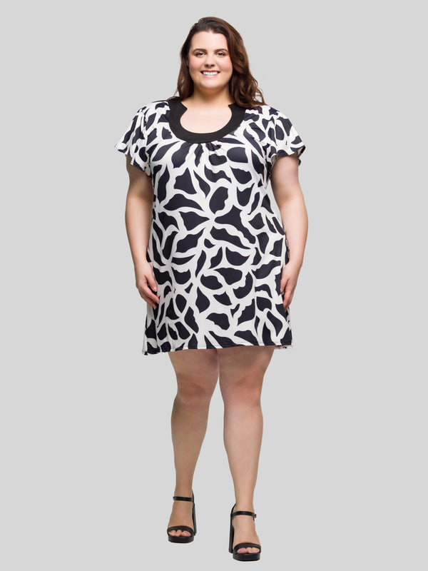 Essential Curvy Abstract Short Sleeve Scoop Neck A Line Mini Dress