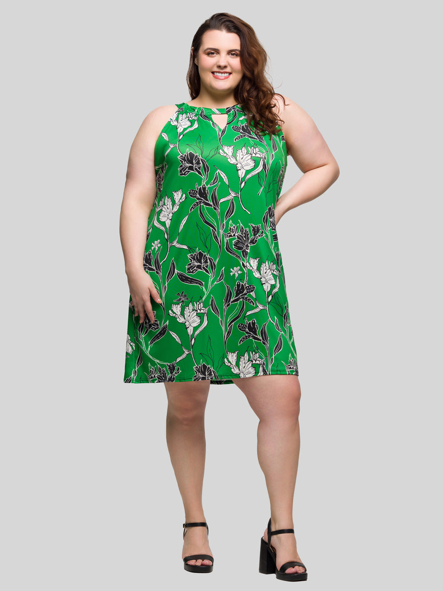 Essential Curvy Knee Length Floral Sleeveless Keyhole Dress