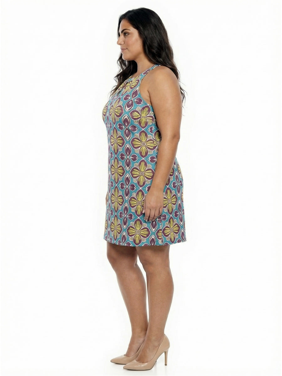 Essential Curvy Floral Knee Length Paisley Sleeveless Keyhole Dress