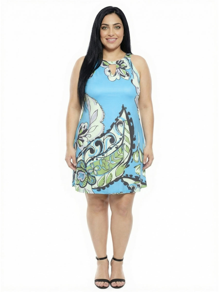 Essential Curvy Paisley Knee Length Paisley Sleeveless Keyhole Dress