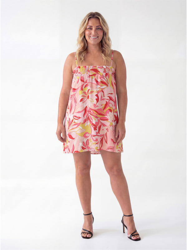 Essential Curvy Floral Print Spaghetti Strap Smocked A Line Pocket Mini Dress