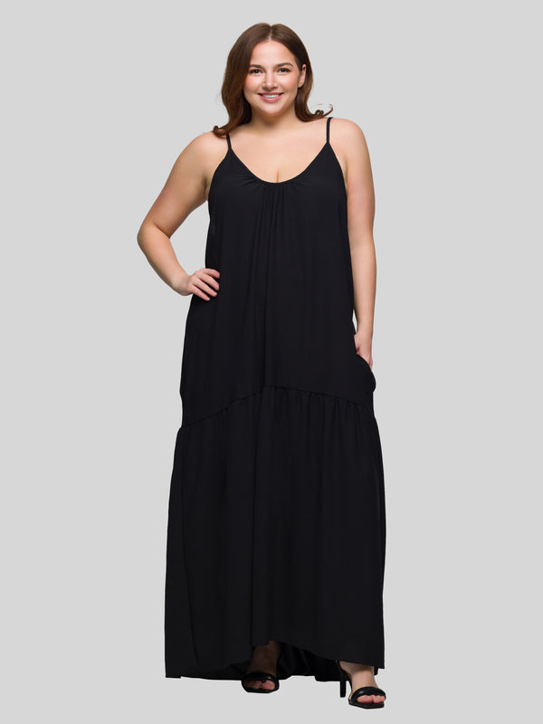 Essential Plus Size Lightweight Spaghetti Strap Pocket Maxi Dress