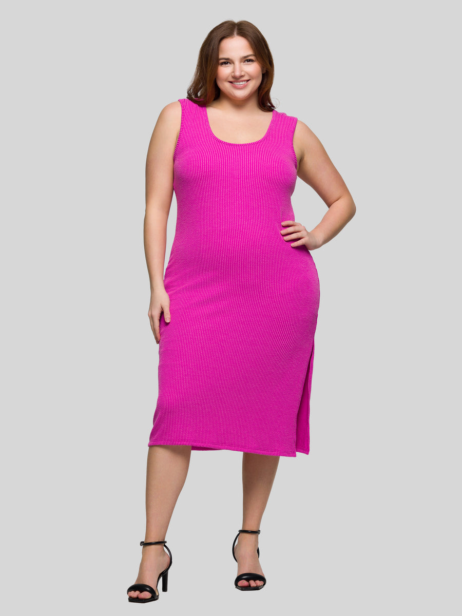 Essential Plus Size Fitted Sleeveless Side Slit Midi Dress