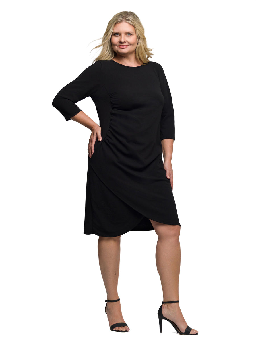 Essential Plus Size Tulip Hem Knee Length Faux Wrap Dress