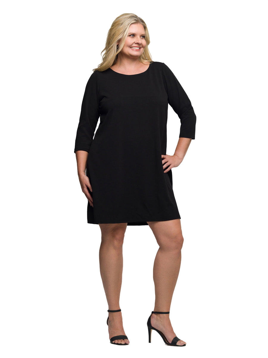 Essential Plus Size Three Quarter Sleeve A Line Knee Length Dress