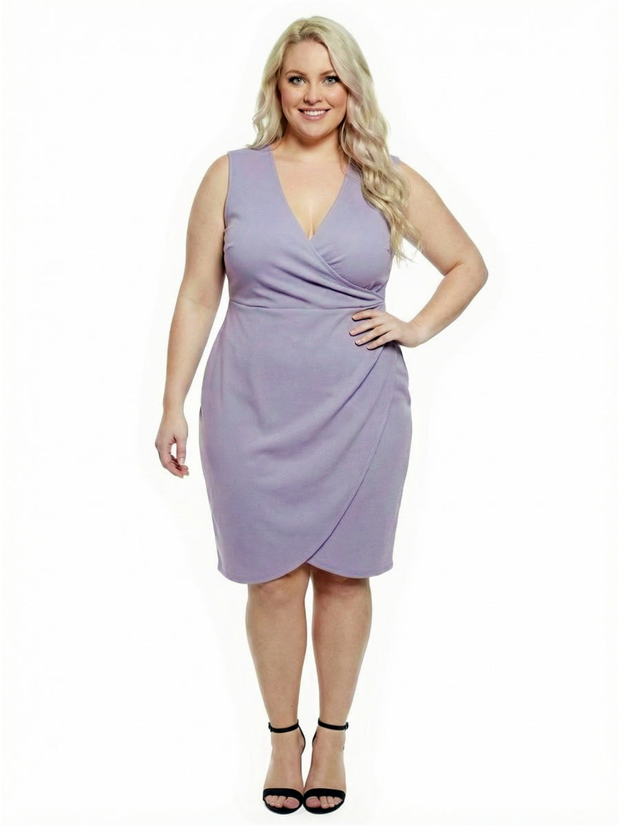 Essential Plus Size V-Neck Sleeveless Faux Wrap Tulip Hem Midi Dress
