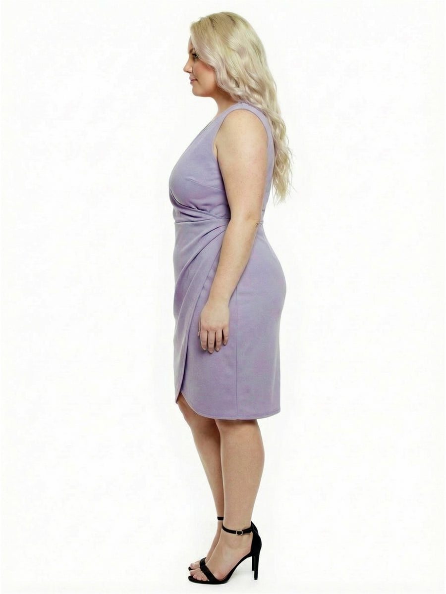 Essential Plus Size V-Neck Sleeveless Faux Wrap Tulip Hem Midi Dress