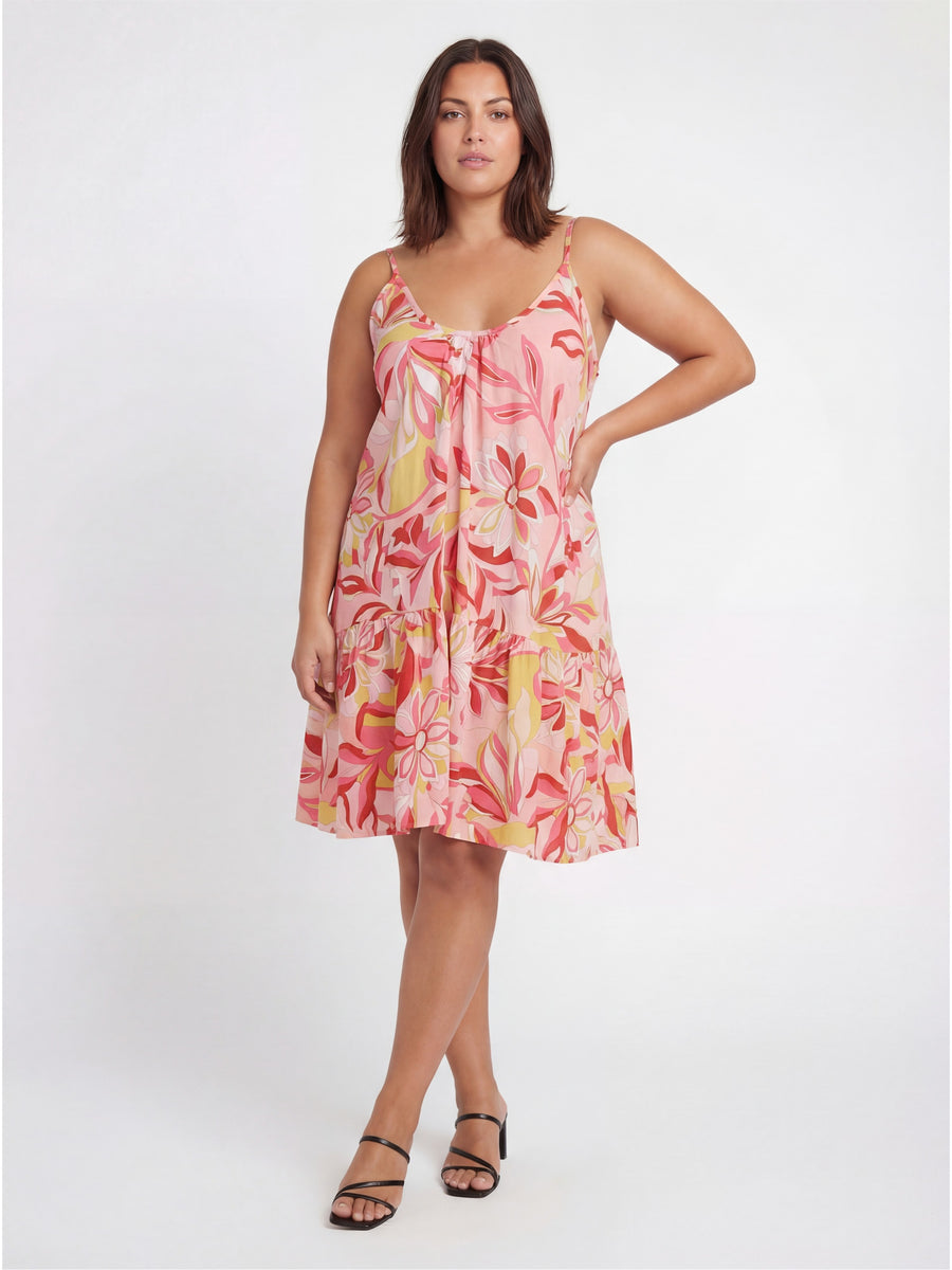 Essential Curvy Floral Print Scoop Neck Spaghetti Strap Pocket A Line Mini Dress