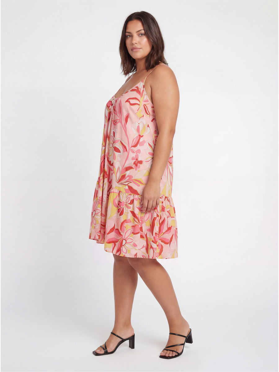 Essential Curvy Floral Print Scoop Neck Spaghetti Strap Pocket A Line Mini Dress