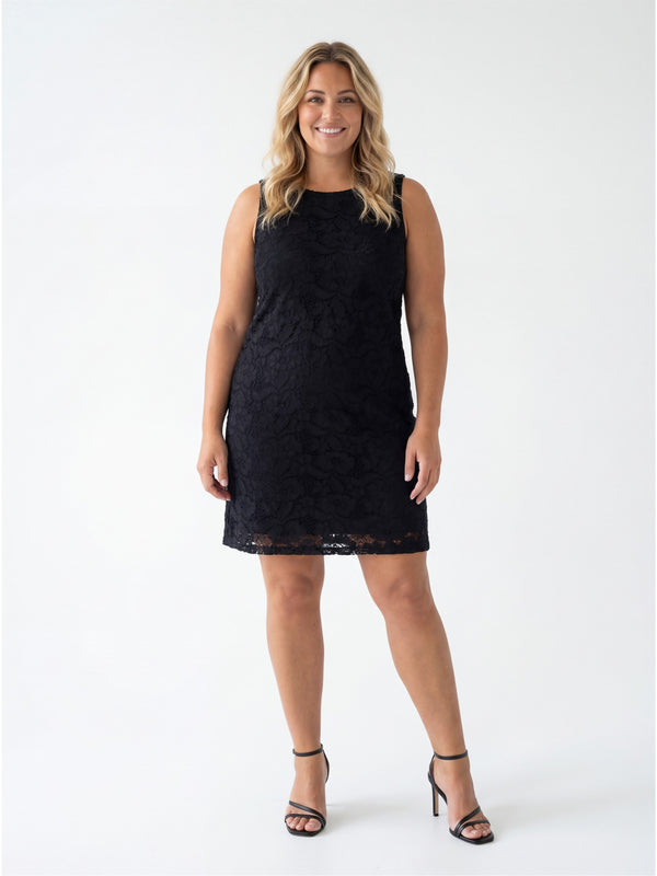 Elevate Curvy Lace Sleeveless Boat Neck Mini Shift Dress