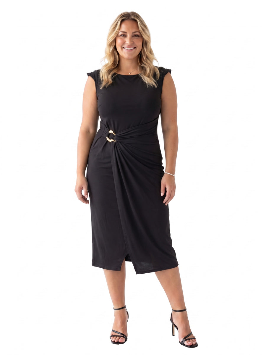 24seven Comfort Elevate Curvy Cap Sleeve Twist Midi Dress