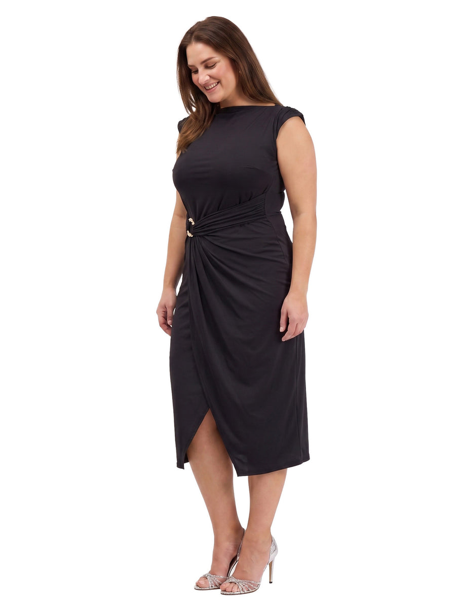 24seven Comfort Elevate Curvy Cap Sleeve Twist Midi Dress