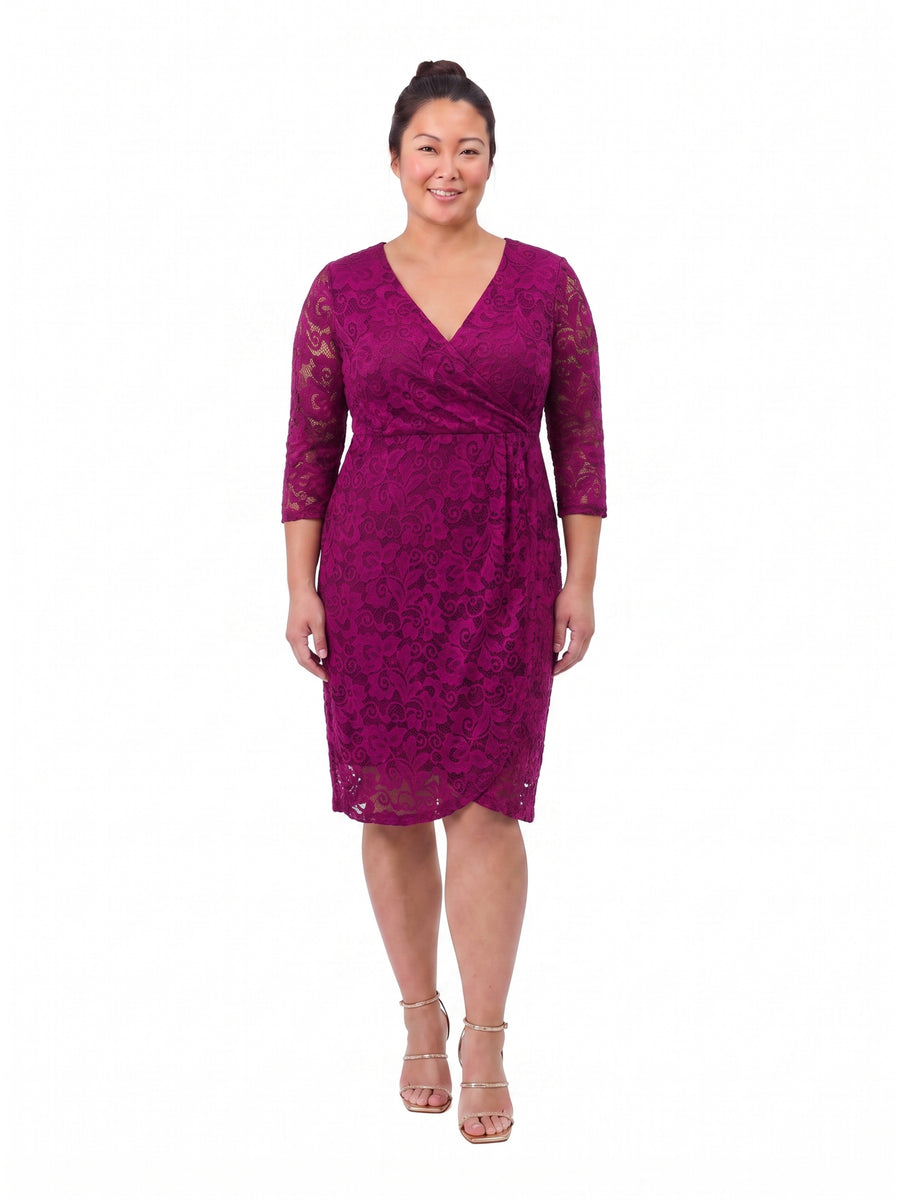 24seven Comfort Elevate Curvy Lace Wrap Dress with Three-Quarter Sleeves