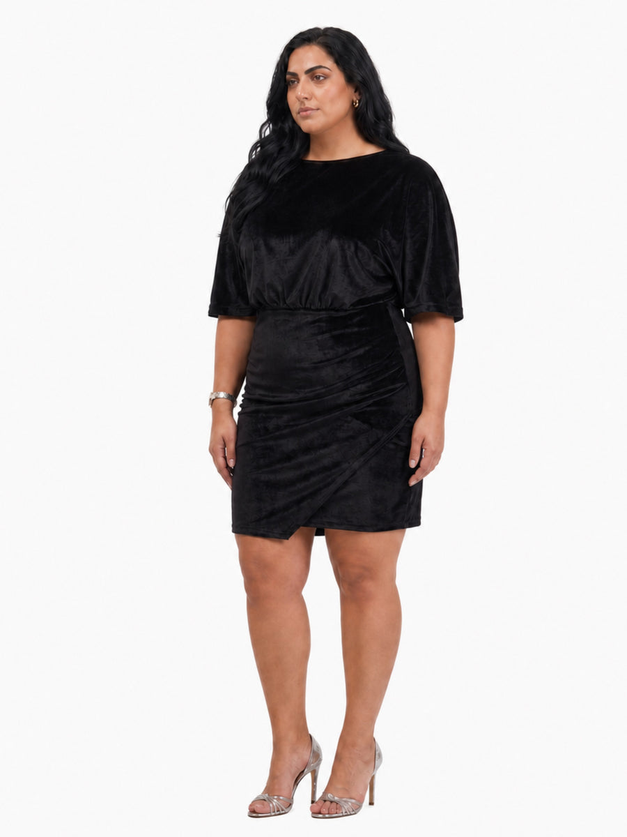 24seven Comfort Elevate Curvy Velvet Elegant Blouson Sleeve Boat Neck Dress