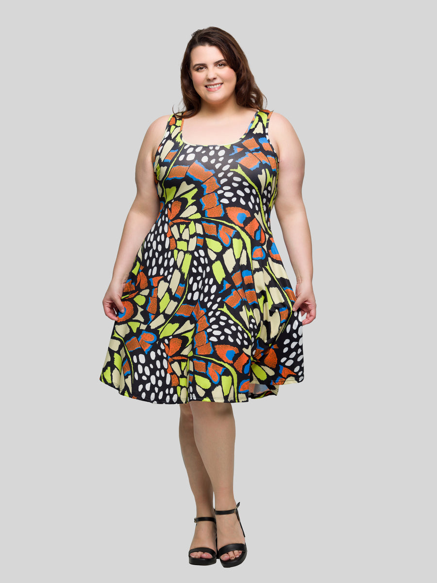 Essential Curvy Butterfly Sleeveless Knee Length Tank Swing Dress