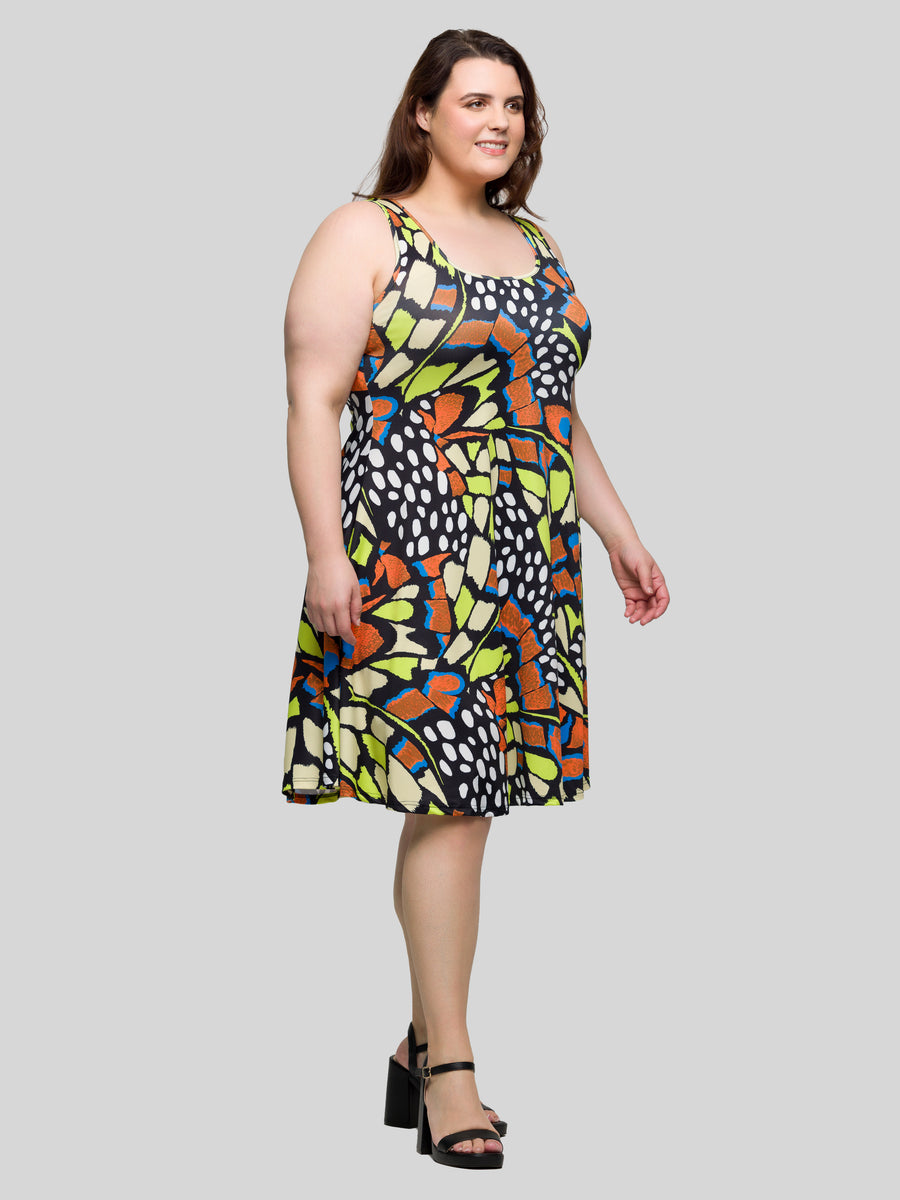 Essential Curvy Butterfly Sleeveless Knee Length Tank Swing Dress