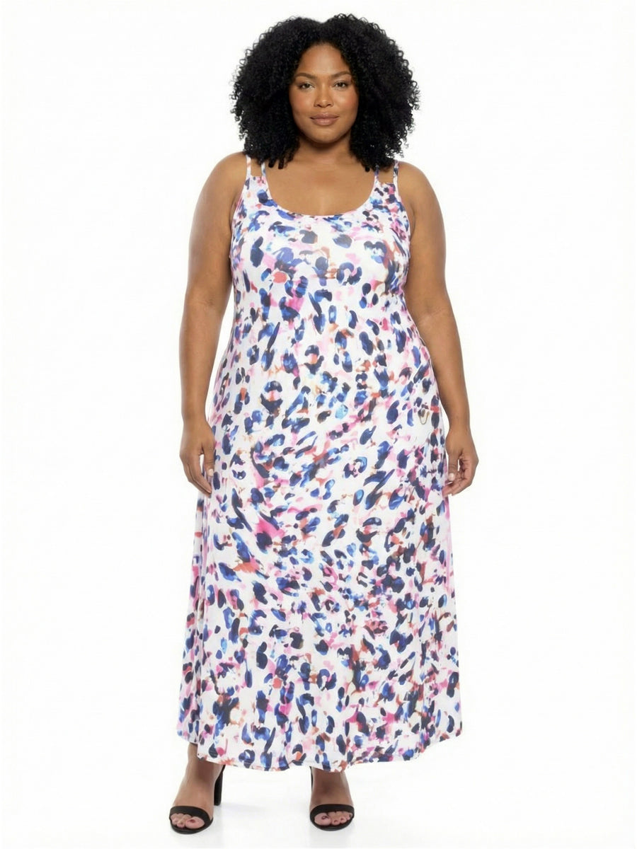 Essential Curvy Animal Scoop Neck Sleeveless Tank Racerback Maxi Dress