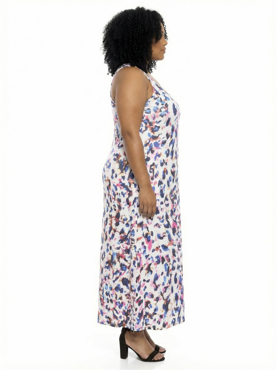 Essential Curvy Animal Scoop Neck Sleeveless Tank Racerback Maxi Dress