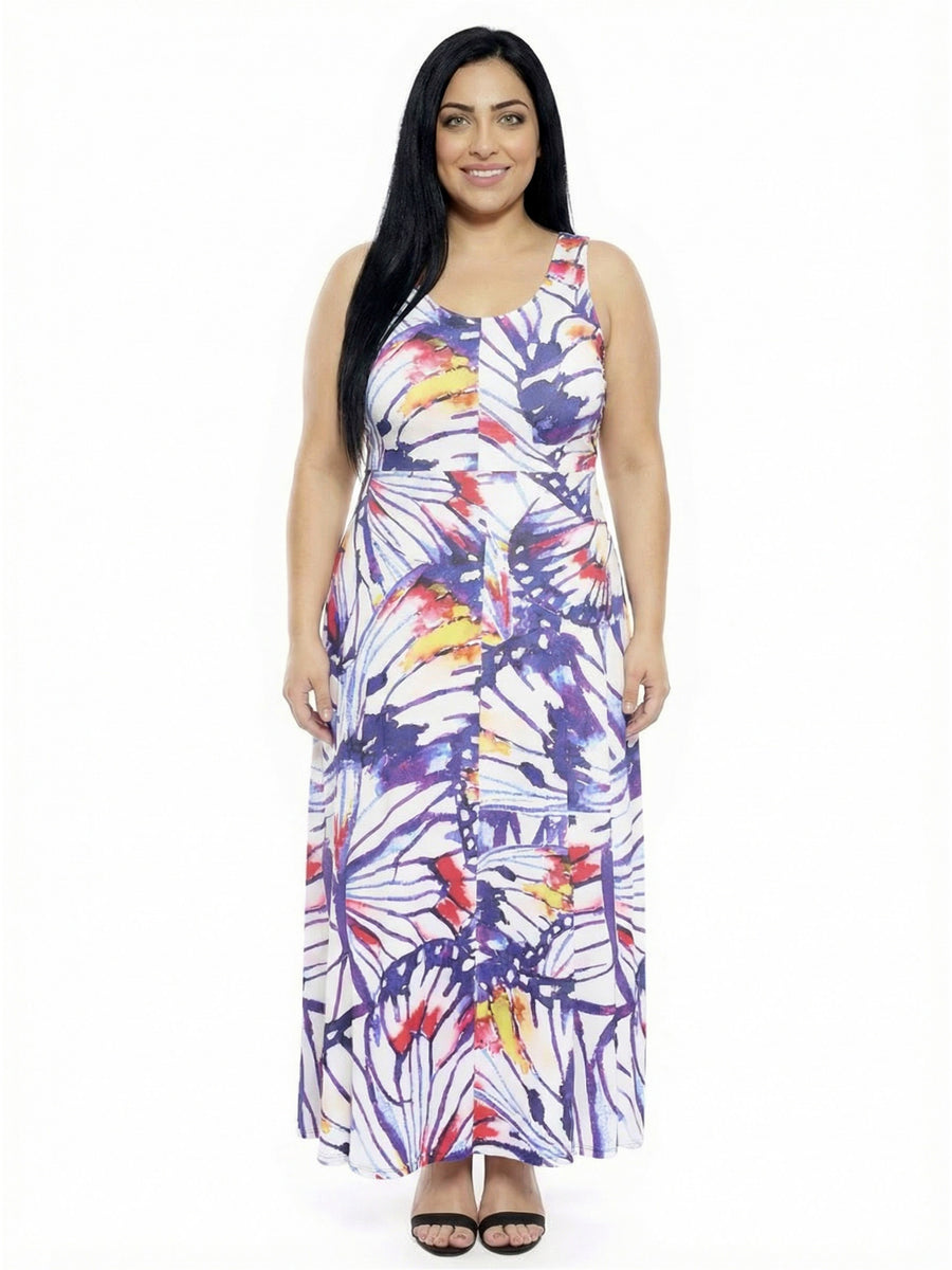 Essential Plus Size Butterfly Scoop Neck Sleeveless A-Line Maxi Dress