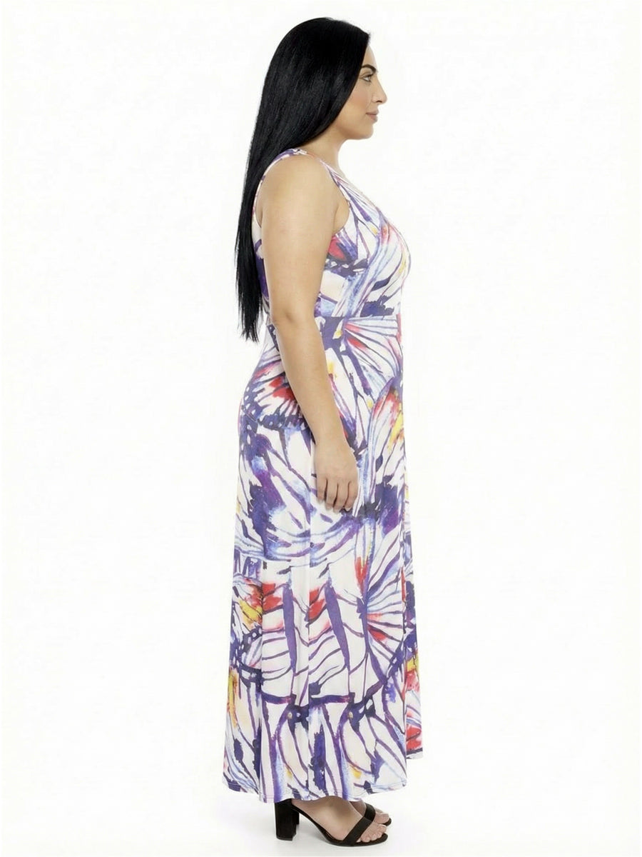 Essential Plus Size Butterfly Scoop Neck Sleeveless A-Line Maxi Dress