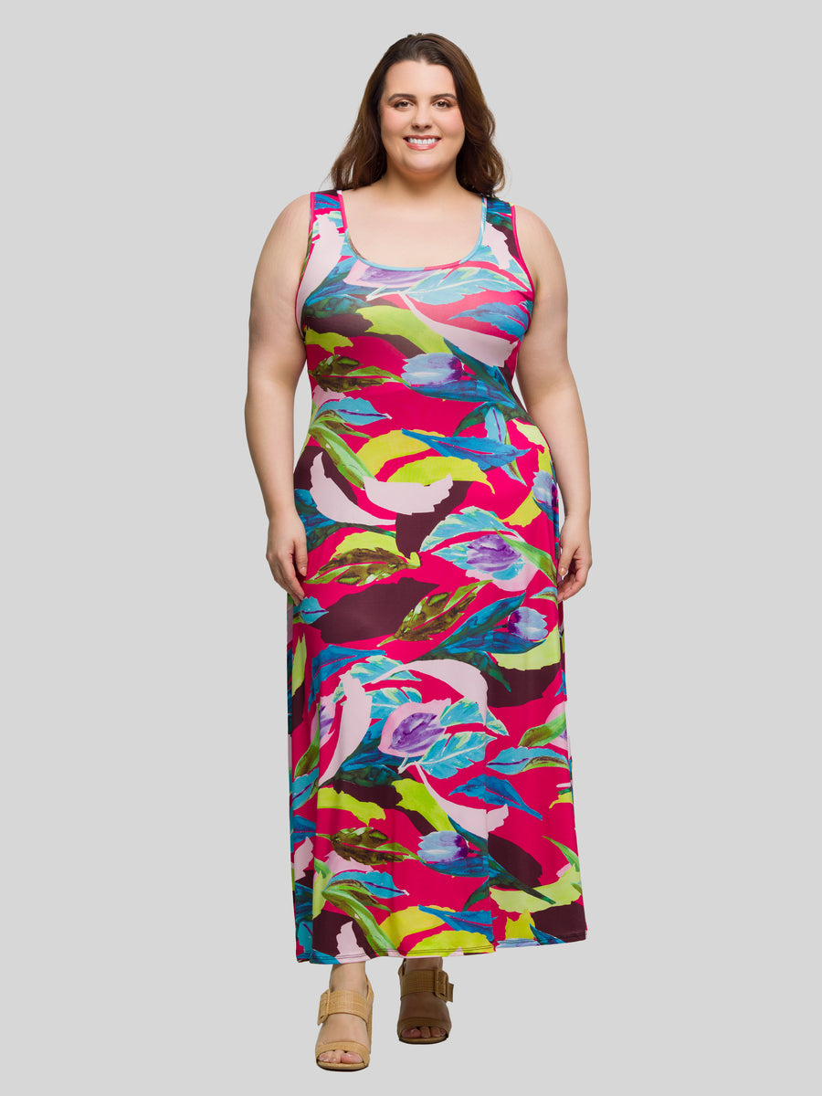 Essential Curvy Floral Scoop Neck A Line Sleeveless Maxi Dress