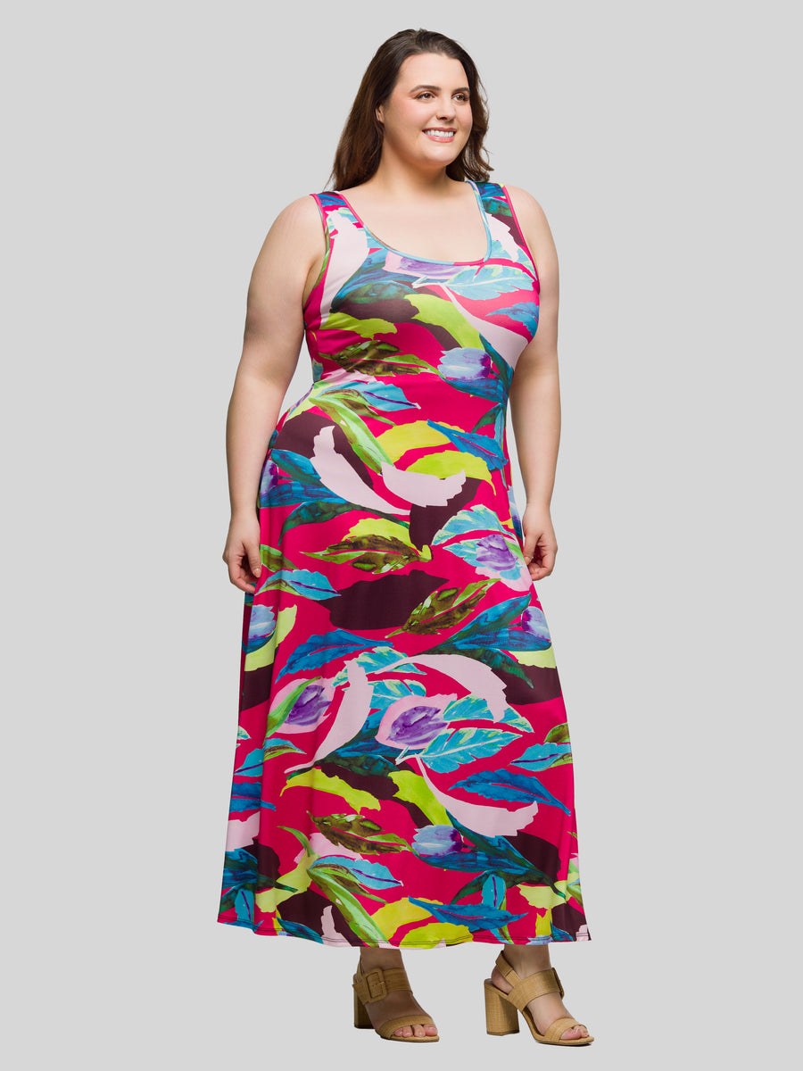 Essential Curvy Floral Scoop Neck A Line Sleeveless Maxi Dress