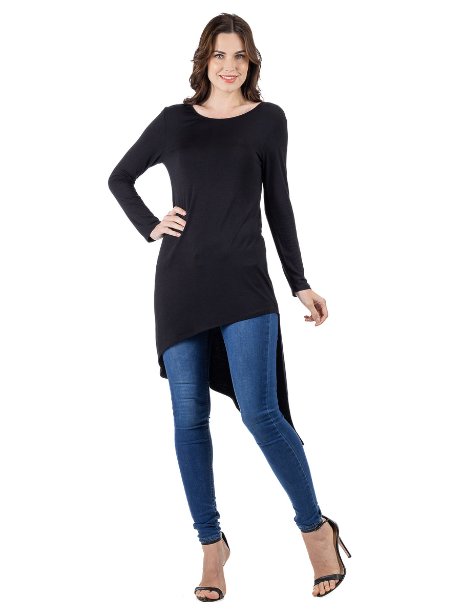 Essential Womens Long Sleeve Knee Length Asymmetrical Tunic Top