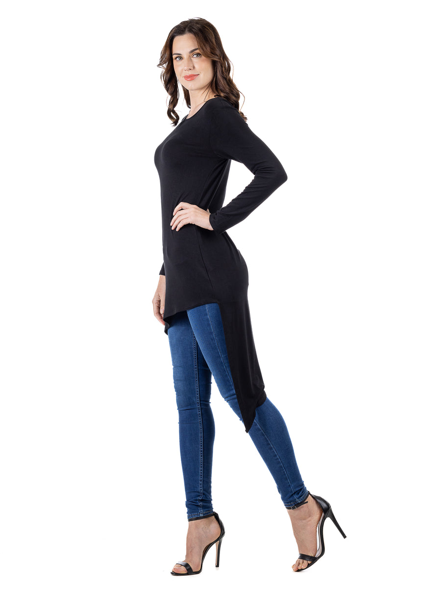 Essential Womens Long Sleeve Knee Length Asymmetrical Tunic Top
