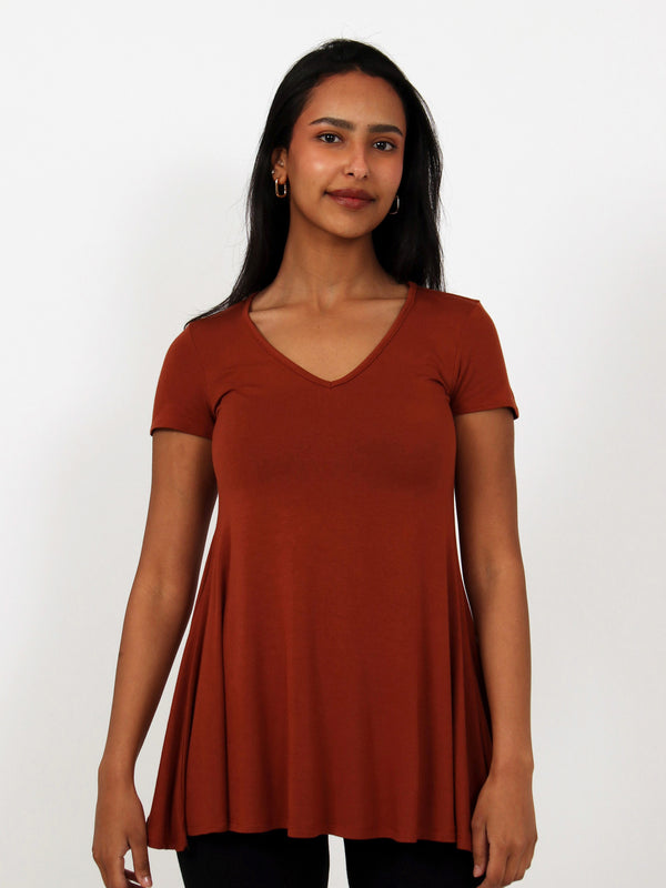 Basic Womens Short Sleeve V Neck Swing Style Tunic Top