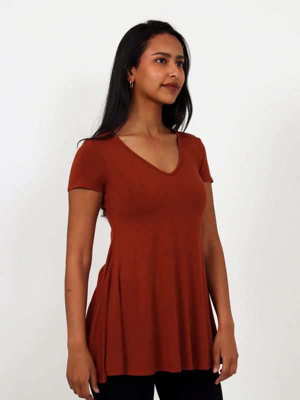 Basic Womens Short Sleeve V Neck Swing Style Tunic Top