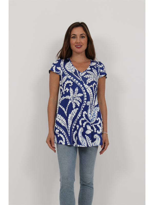 Essential Womens Paisley Print V Neck Short Sleeve Flared Tunic Top